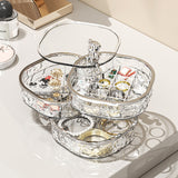 NNEDSZ Elegant Crystal Stackable Jewelry Organizer with Bear Handle - 3-Tier Display Box for Accessories 13.4*13.4*14.2cm (grey)