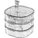 NNEDSZ Elegant Crystal Stackable Jewelry Organizer with Bear Handle - 3-Tier Display Box for Accessories 13.4*13.4*14.2cm