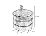NNEDSZ Elegant Crystal Stackable Jewelry Organizer with Bear Handle - 3-Tier Display Box for Accessories 13.4*13.4*14.2cm