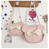 NNEDSZ Adorable Bow Bear Crossbody Bag for Kids - Pink Shoulder Bag 18*17*8cm