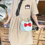 NNEDSZ Adorable Bow Bear Crossbody Bag for Kids - Blue Shoulder Bag 18*17*8cm