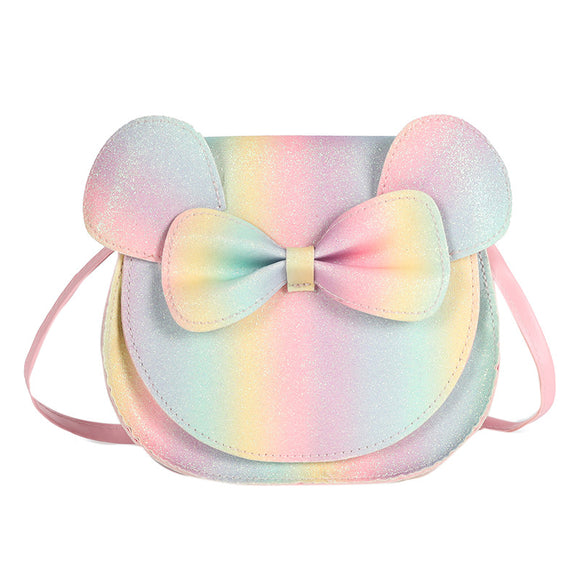 NNEDSZ Adorable Bow Bear Crossbody Bag for Kids - rainbow-colored Shoulder Bag 18*17*8cm