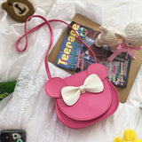 NNEDSZ Adorable Bow Bear Crossbody Bag for Kids - Rose Red Shoulder Bag 18*17*8cm