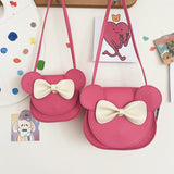 NNEDSZ Adorable Bow Bear Crossbody Bag for Kids - Rose Red Shoulder Bag 18*17*8cm