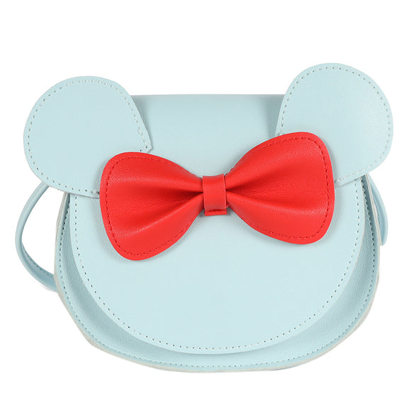 NNEDSZ Adorable Bow Bear Crossbody Bag for Kids - Blue Small Shoulder Bag 13*13*5cm