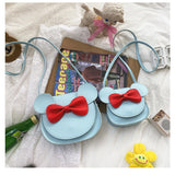 NNEDSZ Adorable Bow Bear Crossbody Bag for Kids - Blue Small Shoulder Bag 13*13*5cm