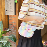 NNEDSZ Adorable Bow Bear Crossbody Bag for Kids - rainbow-colored Small Shoulder Bag 13*13*5cm