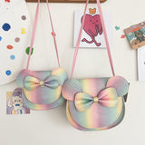 NNEDSZ Adorable Bow Bear Crossbody Bag for Kids - rainbow-colored Small Shoulder Bag 13*13*5cm