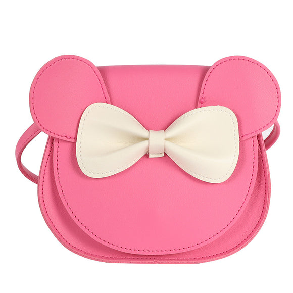 NNEDSZ Adorable Bow Bear Crossbody Bag for Kids - Rose Red Small Shoulder Bag 13*13*5cm