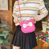 NNEDSZ Adorable Bow Bear Crossbody Bag for Kids - Rose Red Small Shoulder Bag 13*13*5cm