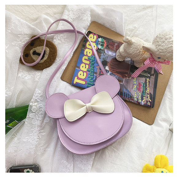 NNEDSZ Adorable Bow Bear Crossbody Bag for Kids - Purple Small Shoulder Bag 13*13*5cm