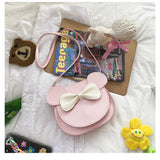 NNEDSZ Adorable Bow Bear Crossbody Bag for Kids - Pink Small Shoulder Bag 13*13*5cm