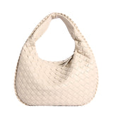 NNEDSZ Luxury Woven PU Leather Hobo Bag - Elegant Shoulder Tote 34*21cm (off-white)