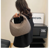 NNEDSZ Luxury Woven PU Leather Hobo Bag - Elegant Shoulder Tote 34*21cm (Grey)