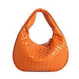 NNEDSZ Luxury Woven PU Leather Hobo Bag - Elegant Shoulder Tote 34*21cm (Orange)