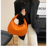 NNEDSZ Luxury Woven PU Leather Hobo Bag - Elegant Shoulder Tote 34*21cm (Orange)