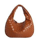 NNEDSZ Luxury Woven PU Leather Hobo Bag - Elegant Shoulder Tote 34*21cm (Brown)
