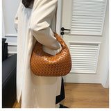 NNEDSZ Luxury Woven PU Leather Hobo Bag - Elegant Shoulder Tote 34*21cm (Brown)