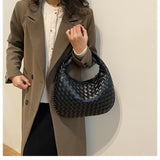 NNEDSZ Luxury Woven PU Leather Hobo Bag - Elegant Shoulder Tote 34*21cm (Black)