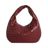 NNEDSZ Luxury Woven PU Leather Hobo Bag - Elegant Shoulder Tote 34*21cm (wine red)