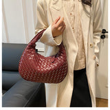 NNEDSZ Luxury Woven PU Leather Hobo Bag - Elegant Shoulder Tote 34*21cm (wine red)