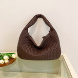 NNEDSZ Elegant Woven PU Leather Hobo Bag - Soft Shoulder Tote 47*32cm (Coffee)