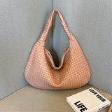 NNEDSZ Elegant Woven PU Leather Hobo Bag - Soft Shoulder Tote 47*32cm (Pink)