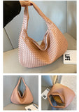NNEDSZ Elegant Woven PU Leather Hobo Bag - Soft Shoulder Tote 47*32cm (Pink)