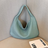 NNEDSZ Elegant Woven PU Leather Hobo Bag - Soft Shoulder Tote 47*32cm (lake blue)