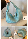 NNEDSZ Elegant Woven PU Leather Hobo Bag - Soft Shoulder Tote 47*32cm (lake blue)