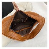 NNEDSZ Elegant Woven PU Leather Hobo Bag - Soft Shoulder Tote 47*32cm (Silver)