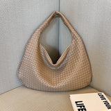 NNEDSZ Elegant Woven PU Leather Hobo Bag - Soft Shoulder Tote 47*32cm (khaki)