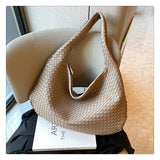 NNEDSZ Elegant Woven PU Leather Hobo Bag - Soft Shoulder Tote 47*32cm (khaki)