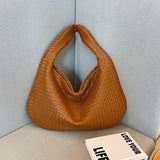 NNEDSZ Elegant Woven PU Leather Hobo Bag - Soft Shoulder Tote 47*32cm (Brown)