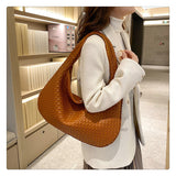 NNEDSZ Elegant Woven PU Leather Hobo Bag - Soft Shoulder Tote 47*32cm (Brown)
