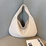 NNEDSZ Elegant Woven PU Leather Hobo Bag - Soft Shoulder Tote 47*32cm (off-white)