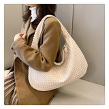 NNEDSZ Elegant Woven PU Leather Hobo Bag - Soft Shoulder Tote 47*32cm (off-white)