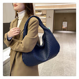 NNEDSZ Elegant Woven PU Leather Hobo Bag - Soft Shoulder Tote 47*32cm (navy blue)