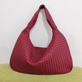 NNEDSZ Elegant Woven PU Leather Hobo Bag - Soft Shoulder Tote 47*32cm (Wine red)