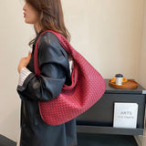 NNEDSZ Elegant Woven PU Leather Hobo Bag - Soft Shoulder Tote 47*32cm (Wine red)