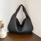 NNEDSZ Elegant Woven PU Leather Hobo Bag - Soft Shoulder Tote 47*32cm (Black)