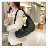 NNEDSZ Elegant Woven PU Leather Hobo Bag - Soft Shoulder Tote 47*32cm (Black)