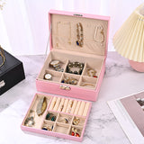 NNEDSZ Luxury Jewelry Organizer Box - Elegant Multi-Compartment Storage Case (Pink)23*17*8.8cm