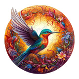 NNEDSZ Round Hummingbird Wooden Puzzle - Vibrant Floral Design (M-paper box-H159)
