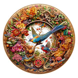 NNEDSZ Intricate Garden Birds Round Wooden Puzzle - Vibrant Nature-Themed Artwork(M-paper box-H188)