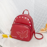 NNEDSZ Mini Faux Leather Backpack with Butterfly Design -Red Cute Backpack for Girls