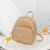NNEDSZ Mini Faux Leather Backpack with Butterfly Design -Khaki Cute Backpack for Girls