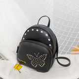 NNEDSZ Mini Faux Leather Backpack with Butterfly Design -Black Cute Backpack for Girls