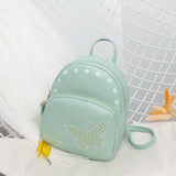NNEDSZ Mini Faux Leather Backpack with Butterfly Design -Light Green Cute Backpack for Girls