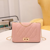 NNEDSZ Chic Quilted Crossbody Bag in Soft Pink with Gold Chain Strap